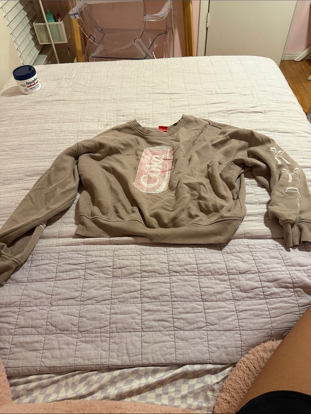 Coca Cola Taupe Crewneck Sweatshirt with Pink Logo